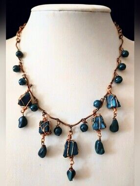 One Of A Kind Handmade Genuine Green Malachite Antique Copper Artisan Necklace